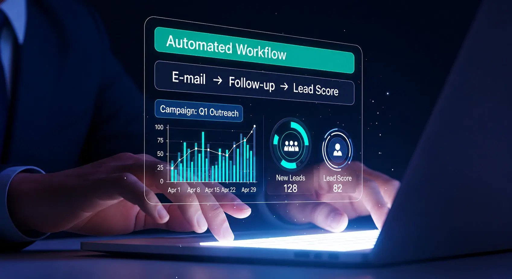 Futuristic business workflow dashboard